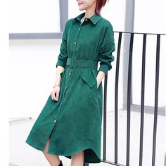 Brand Name: ZOKISilhouette: A-LINEOrigin: CN(Origin)Season: Spring/AutumnNeckline: Turn-down CollarSleeve Style: RegularDecoration: SashesStyle: CasualDresses Length: Knee-LengthMaterial: CottonAge: Ages 18-35 Years OldModel Number: 3385Sleeve Length(cm): FullWaistline: empirePattern Type: Soliddress type: party/casual dress/office lady work dresssize: S/M/L/XLgender: giril girls women woman lady female mujerseason: autumn winteroccasion: daily/shopping/ working/ party/ wedding/club/high streetd Dress Casual Long, Girls Outwear, Party Midi Dress, Dress Office, Women Sweaters Winter, Dress Autumn, Chic Sweaters, Corduroy Dress, Midi Dress Party