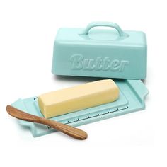 Ceramic Butter Dish Container with Lid Wooden Knife - Mini Turquoise. Butter Container, Butter Bell, Butter Crock, Ceramic Butter Dish, Wooden Knife, Wood Knife, Knife Handle, Butter Knife, Knife Handles