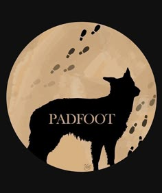 a wolf standing in front of a full moon with the word padfoot on it