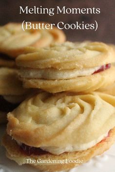 These Melting Moments Butter Cookies are delicately light, with a delicious buttery flavor and truly melt in your mouth deliciousness.

Filled with vanilla buttercream and strawberry jam, these beautiful cookies are an absolute treat. Also known as Viennese Whirls or Sandwich butter cookies, this is a super easy bake made using basic ingredients. Viennese Whirls, Butter Cookies Easy, Melting Moments, Easy Bake, Lost 100 Pounds, Cookie Brownie Bars, Butter Cookies Recipe, Gateaux Cake, Beautiful Cookies