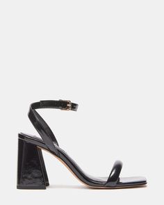 GRETIN Black Square Toe Heels | Women's Heels – Steve Madden Black Square Toe Heels In Polyurethane, Black Polyurethane Square Toe Heels, Classic Heels With Padded Heel In Faux Leather, Formal Heels With Heel Strap And Polyurethane, Formal Heels With Heel Strap, Leather Sandals With Contrasting Heel For Work, Black Square Toe Heels In Faux Leather, Black Faux Leather Square Toe Heels, Leather Sandals With Reinforced Heel For Work