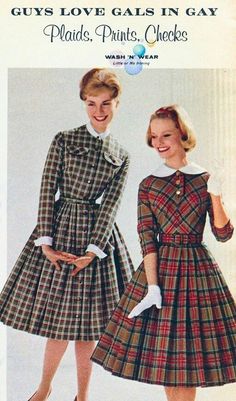 Plaid Dresses, Fashion 1960s, 20th Century Fashion, Look Retro, Fashion 1950s, Montgomery Ward, Full Skirts, 1960s Fashion, Moda Vintage