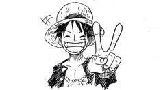 a drawing of a person with a hat on giving the peace sign in front of him