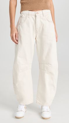 Free People Lucky You Mid Rise Barrel Trousers | Shopbop Relaxed Fit Cropped Jeans With Contrast Stitching, Relaxed Fit Jeans With Contrast Stitching And Cropped Leg, Spring Utility Cotton Jeans, Casual Cropped Leg Bottoms With Contrast Stitching, High Rise Washed Cotton Cargo Jeans, Wide Leg Cotton Cargo Jeans With Frayed Hem, Cotton Wide Leg Cargo Jeans With Frayed Hem, Straight Leg Washed Cropped Cotton Jeans, Straight Leg Washed Cropped Jeans