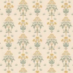 an old wallpaper with yellow flowers and green leaves