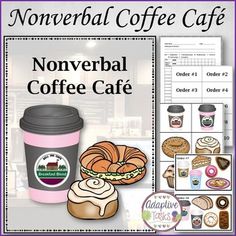 a coffee cup and some pastries with the words nonverbal coffee cafe on it