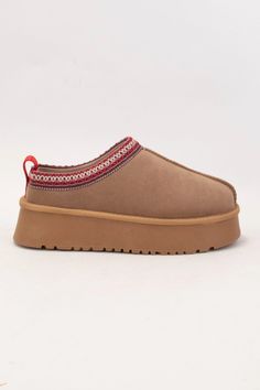 Color: Camel Slip On Design 2" Platform Sole Aztec Stitching Detail Faux Fur Lining Synthetic Suede Upper These run small. Consider sizing up Leather Artisan, Ugg Slippers, Slippers Cozy, Slip On Boots, Platform Heels Chunky, Platform Slippers, Winter Fits, Chunky Platform, Slipper Shoes