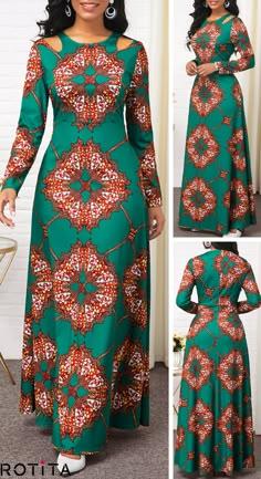 African Print Long Dress, Gaun Fashion