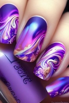 Summer Nails Purple Designs, Tropical Nail Designs, Summer Nail Ideas, Boho Nails, Stunning Nail Designs, Tropical Nails, Ombre Nails Glitter