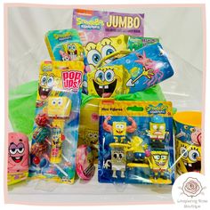 various toys are displayed on a plastic bag with the words jumbo written in it