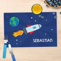 Rocket on the Sky Personalized Kids Placemat - Give Wink Personalized Placemats, Placemats Kids, Table Manners, Kids Focus, Healthy Eating Habits, Eating Habits, Personalised Kids, Manners, Summer Activities