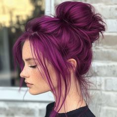 Magenta Hair: 20 Glamorous Ways to Stand Out - Hair Guru Full Purple Hair, Fun Vibrant Hair Colors, Purple Hair With Red Highlights, Purple Hair With Curtain Bangs, Hot Pink Natural Hair, Black Hair With Magenta Highlights, Purple Af Arctic Fox Hair, Berry Colored Hair, Dark Vivid Hair Color