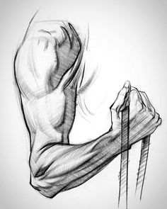 a pencil drawing of a man's arm holding a pair of scissors