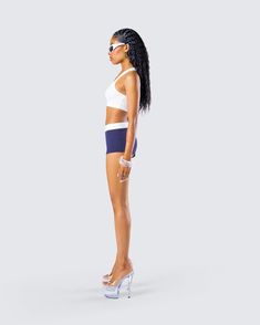 Being the hottest b*tch alive gets exhausting sometimes, don't forget to rest up 😏 This two-piece set featuring a white cropped tank paired with navy blue boy shorts is the perf look for some well deserved R&R 💙 Rest Up, Black Off Shoulder, Body Reference Poses, Blue Boy, Graphic Top, Body Reference, Reference Poses, White Jersey, Pocket Pants