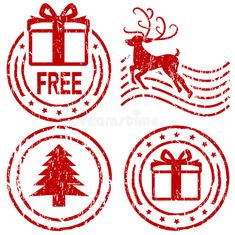 christmas stamps with presents and reindeers on white background stock photo - image 34978