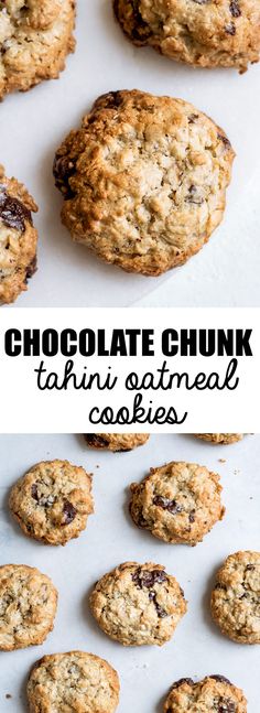 chocolate chunk tahiti oatmeal cookies on a baking sheet with text overlay