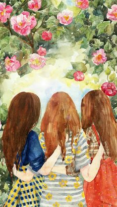 Friendship Paintings, Art Iphone Wallpaper, Friends Illustration, Wallpaper Beautiful, Different Ideas, Drawing Wallpaper