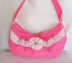 Pink Hobo Tote Bag, Medium Shoulder Handbag, Zippered Tote, Messenger Purse, Shoulder Purse, Pink Print Design, Gift for Her Hobo Tote Bag, Messenger Purse, Purse Pink, Fabric Handbags, Pink Quilts, Handbag Outfit, Hobo Handbag, Quilted Totes, Quilted Fabric