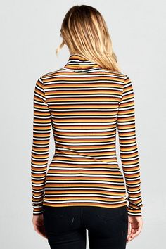 Long Sleeve Striped Turtleneck Top Style: casual, formal Print / Pattern: striped Silhouette: turtleneck sweater top Fit: regular Neck Line: turtleneck Sleeve: longsleeve Lining: no Made In: Made in U.S.AFabric Contents: 95% Rayon, 5% SpandexSize Measurement (inch): S: 15.0 (Bust), 13.5 (Waist), 15.0 (Hips), 24.0 (Length) M: 16.0 (Bust), 14.5 (Waist), 16.0 (Hips), 24.5 (Length) L: 17.0 (Bust), 15.5 (Waist), 17.0 (Hips), 25.0 (Length) M 16, Striped Turtleneck, Turtleneck Top, Turtle Neck Top, Swimsuit Cover, Print Pattern, Outerwear Women, Turtleneck Sweater