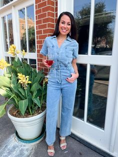 Denim Utility Jumpsuit- Karlie-K. Ellis Boutique Denim Utility Jumpsuit, Utility Jumpsuit, Small Dresses, Tiered Maxi Dress, Small Dress, Maxi Dress Blue, Sweater Blouse, Dress Romper, V Neck Dress