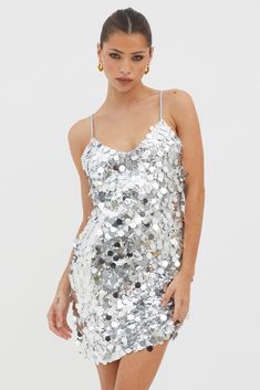 Moon Dust Sequin Mini Dress Silver by Selfie Leslie Festival Fits, Sequin Embellishment, Steal The Spotlight, Dress Sequin, Moon Dust, Dress Silver, Mini Dress Fashion, Split Maxi Dress, Ruffle Mini Dress