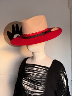 Fedora Wool Hat Medium size: 56-57cm (22-22.5 inches) circumference Red Felt Hat With Curved Brim, Red Felt Hat With Curved Brim, One Size, Red Curved Brim Felt Hat For Rodeo, Red Felt Hat With Short Brim For Rodeo, Red Felt Hat With Curved Brim For Rodeo, Red Flat Brim Felt Hat For Kentucky Derby, Red Fedora With Flat Brim, Red Western Hat With Short Brim, Adjustable Red Panama Hat With Flat Brim