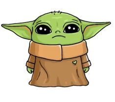 the child yoda from star wars is wearing a brown scarf and has eyes wide open