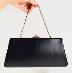 Vintage 60s Black Evening Bag | Imitation Leather Clutch Purse | Black Faux Leather Chain Clutch | L Clutch Purse Black, Black Evening Bag, Leather Clutch Purse, Purse Black, Hollywood Regency, Black Bag, Leather Chain, Vintage 60s, Black Faux Leather