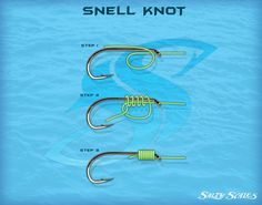 three different types of fishing hooks in the water