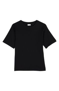 Simple and sophisticated, this minimalist pure-cotton T-shirt is cut with roomy sleeves and a classic crewneck. 26" length (size Small) Crewneck Short sleeves 100% cotton Dry clean or machine wash, dry flat Imported Designer Clothing Classic Boxy Fit Crew Neck Top, Minimalist Boxy Fit Crew Neck Top, Basic Solid T-shirt With Minimal Stretch, Minimalist Boxy Fit Crew Neck T-shirt, Black Organic Cotton T-shirt For Summer, Black Minimalist Cotton T-shirt, Basic Black Organic Cotton T-shirt, Black Organic Cotton Crew Neck T-shirt, Washed Black Boxy Cotton T-shirt