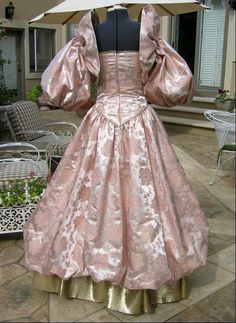 Pink and Gold Brocade Wedding Gown Renaissance or Baroque | Etsy Princess Style Gold Gown For Debutante Ball, Pink Elegant Wedding Dress For Ceremony, Gold Princess Gown For Debutante Ball, Elegant Pink Wedding Dress For Ceremony, Pink Victorian Dress With Historical Design For Wedding, Pink Victorian Wedding Dress With Historical Design, Pink Vintage Style Dress For Wedding, Marie Antoinette Style Ball Gown For Wedding, Pink Ball Gown With Boned Bodice For Wedding