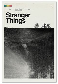 a black and white photo of people riding bikes on the cover of strange things magazine