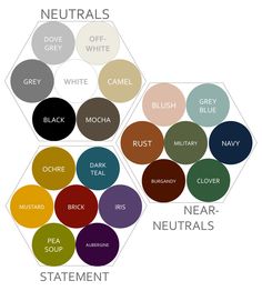 the color scheme for neutrals is shown with different colors and names in each hexagonal