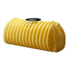 a yellow plastic barrel with black lid on white background, for use as a water storage container