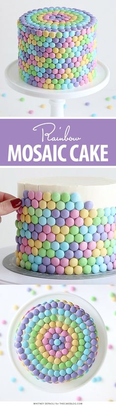 there is a cake decorated with multicolored icing