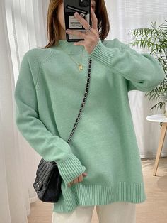 44579603808478 Oversized Jumper, Split Design, Fall Winter Wardrobe, Wool Turtleneck, Women Hoodies Sweatshirts, Solid Clothes, Winter Clothes, Winter Knits, Purple Green