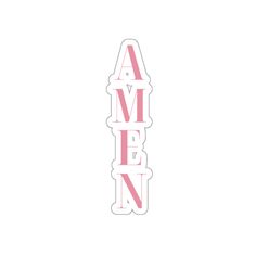 the word amen in pink and white with an arrow on it's side