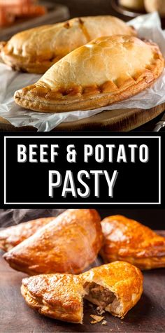 beef and potato pasty with text overlay that reads beef and potato pasty