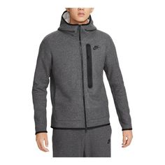 Nike Sportswear Tech Fleece Full-Zip Winterized Hoodie 'Grey' DQ4802-010 (Men's/Zipper/Solid Color) Functional Gray Track Jacket With Drawstring Hood, Gray Sportswear Hooded Jacket For Outdoor Activities, Gray Hooded Sports Jacket For Fall, Nike Gray Activewear For Winter, Gray Fleece Activewear For Sports Season, Nike Gray Winter Activewear, Gray Techwear Hoodie For Sports, Gray Sporty Hoodie For Outdoor Activities, Sporty Gray Hoodie For Outdoor Activities