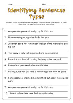 the sentence worksheet for identifying sentences