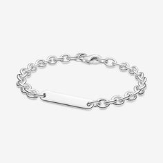 Personalize your wrist with the Engravable Bar Link Bracelet. Hand-finished in sterling silver, this bracelet features a simple polished silver bar on a chain bracelet. Both sides of the silver bar are engravable. Each bracelet can be adjusted up or down one size. Whether you engrave your initials, an important date or another message that has special meaning to you, this bracelet is the epitome of modern, chunky, customized style. - Pandora Engravable Bar Link Bracelet - Sterling silver - Sz. 7 Silver Theme, Bracelet Pandora, Silver Bar, Jewellery Uk, Sustainable Gifts, Carrier Bag, Silver Bars, Pandora Bracelet, Important Dates