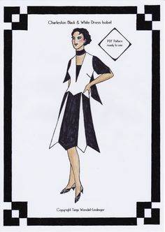 PDF pattern with instruction, Size US10/UK14/DE40. Contrasting, knee-length dress, 1920s style with geometrical godets and standing shawl collar - to wear as a cocktailparty dress, as a formal wedding dress in the city hall or for visiting a jazz concert. Extremely versatile dress with understatement: not too formal and not too frisky. Difficulty: advanced. No awkward pattern drafting system to transform a miniature into a real size pattern - my patterns are ready to use: print, cut and sew! © Tanja Wendel-Lindinger For printing on DIN A 4-paper, you need the computer program Acrobat Reader Version 10 or higher. Before printing, please make sure that you have chosen the real size at the printer's menu! *For your order in your single size, please not the following sizing chart. Please note 1920s Dress Pattern, Dress 1920s Style, Style Année 20, Formal Wedding Dress, Advance Patterns, Jazz Concert, 1920s Style, 1920s Dress, Formal Dresses For Weddings