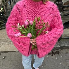 Teonclothingshop Women's casual knitted solid color round neck pullover Autumn Knitwear, Pull Rose, Pull Oversize, Pullover Mode, Solid Sweaters, Estilo Chic, Oversize Knit, Sweater Collection, Oversized Knitted Sweaters