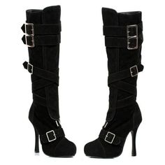 The Vixen Adult Black Boots feature a four-inch heel, microfiber knee high boot with buckles. Available in Women's sizes: 6, 7 and 8. Available in Black. Includes boots with four-inch heels. Remember, even Cinderella had to try on her shoes! Please make sure that your shoes fit and are comfortable before you use them. Shoes that show obvious wear or are missing the original packaging are not returnable. Gender: female. Knee-high Boots For Cosplay In Fall, Halloween High Heel Fitted Boots, Edgy Fitted Boots For Cosplay, Knee-high Platform Boots For Cosplay, Knee-high Party Boots With Buckle Closure, Gothic Winter Club Boots, Party Knee-high Boots With Buckle Closure, Punk Style Fitted Knee-high Boots With Round Toe, Gothic Knee-high Heeled Boots For Winter