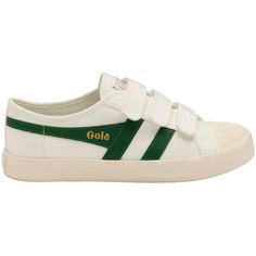 Buy Gola women's Coaster Velcro sneakers in white/green online at Gola Strap Sneakers, Retro Trainers, Vegan Sneakers, Burgundy Shoes, Velcro Sneakers, Sneakers Looks, British Heritage, Heritage Fashion, Retro Sneakers