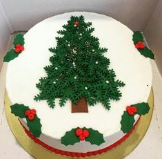 a decorated cake with a christmas tree on top