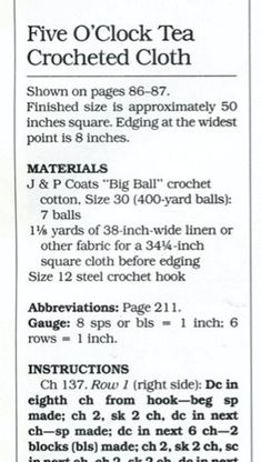 the instructions for crocheted cloth