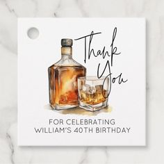 a thank card with an image of a bottle of whiskey and a glass filled with ice