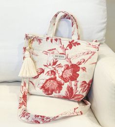 Everyday Cotton Shoulder Bag With Floral Print, Red Floral Embroidered Tote Bag, Floral Print Canvas Tote Shoulder Bag, Floral Print Tote Shoulder Bag, Red Floral Print Tote Bag, Floral Toile, Tote Bags Sewing, Mini Crossbody, Mini Tote