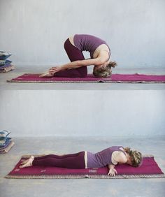 the woman is practicing yoga on her mat